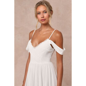 Lulus Marcelyn White Pleated Cold-shoulder Maxi Dress - Size XL